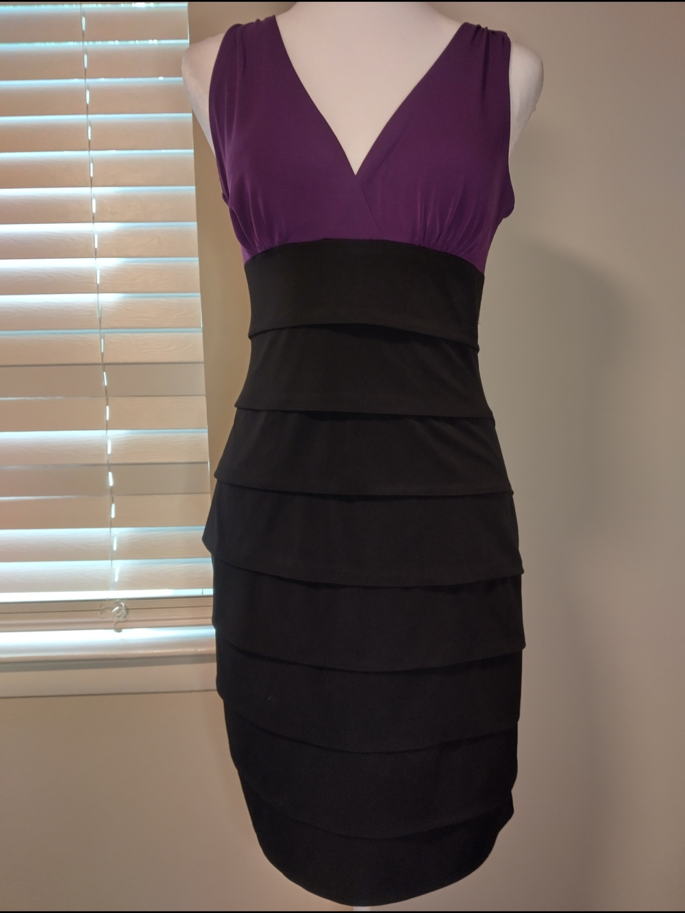 Enfocus Studio Purple Bodice Black Tiered Midi Dress